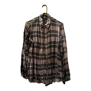 Plaid cardigan with embroidered flower pattern